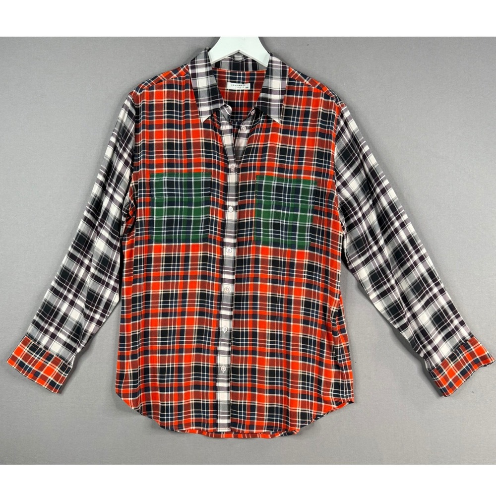 Equipment Silk Plaid Button Down Top Womens M Patchwork Academia Preppy Work